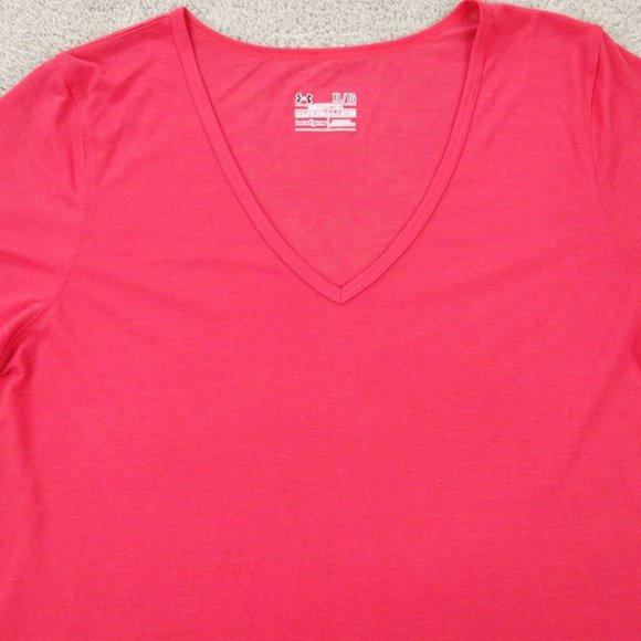 Under Armour Shirt Womens Extra Large Pink Short Sleeve V-Neck Heatgear Stretch - Picture 2 of 8